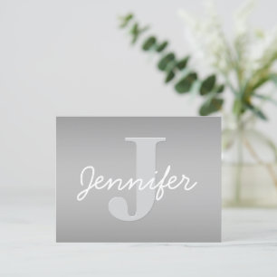 White Cursive & Grey Monogram Editable Colors Postcard