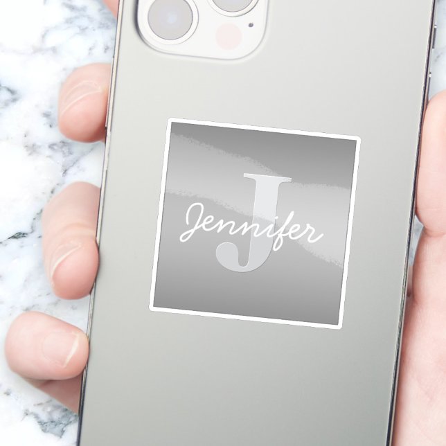 White Cursive & Grey Monogram | Editable Colors Sticker (Creator Uploaded)