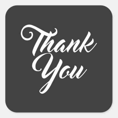 White Cursive Typography Thank You Square Sticker