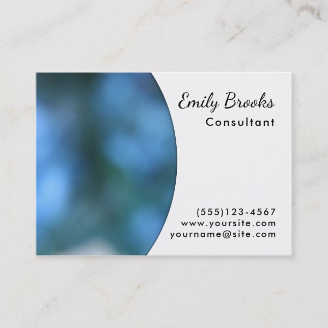 White Curve over Blue Image; Unique Design Business Card (Front)