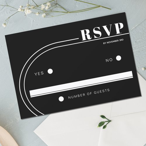 White curved frame black minimalist wedding RSVP card