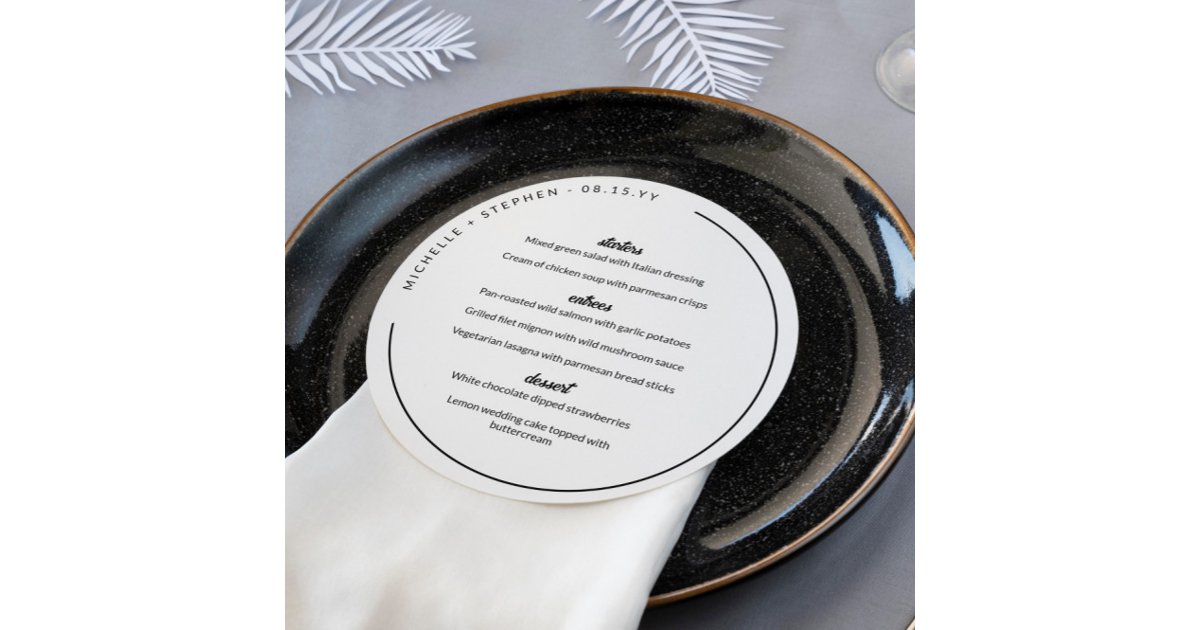 Menu Round Shape White Curved Names Round Menu | Zazzle