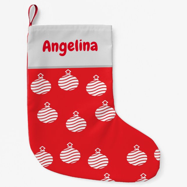 White curvy lines ornament on red small christmas stocking (Front)