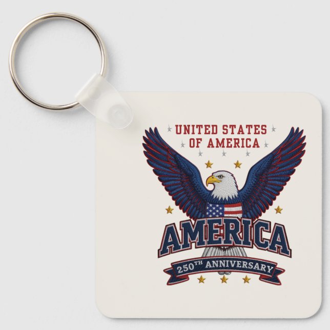 White Custom America 250 Business QR Code  Keychain (Front)