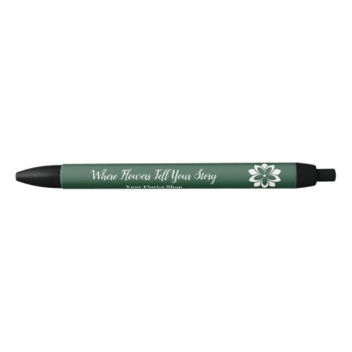  White Custom Blossom Logo  Tagline Black Ink Pen