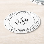 White Custom Business Logo Branded Round Paper Coaster<br><div class="desc">A professional custom branded coaster for your business features your logo design framed by the name of the company with website. Other wording such as a slogan or location could also be included. Makes a memorable and useful promotional giveaway item! There is an option to adjust the curve of the...</div>