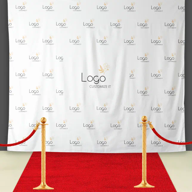 White Custom Business Logo Step Repeat Backdrop | Zazzle