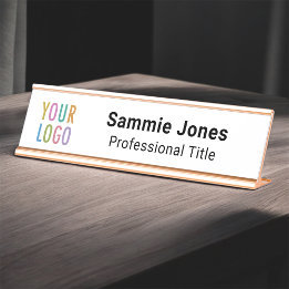 White Custom Desk Name Plate with Business Logo