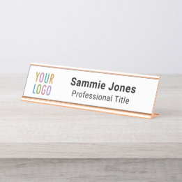 White Custom Desk Name Plate with Business Logo