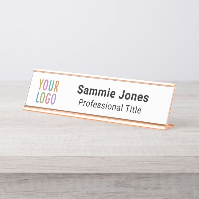 White Custom Desk Name Plate with Business Logo (Front)