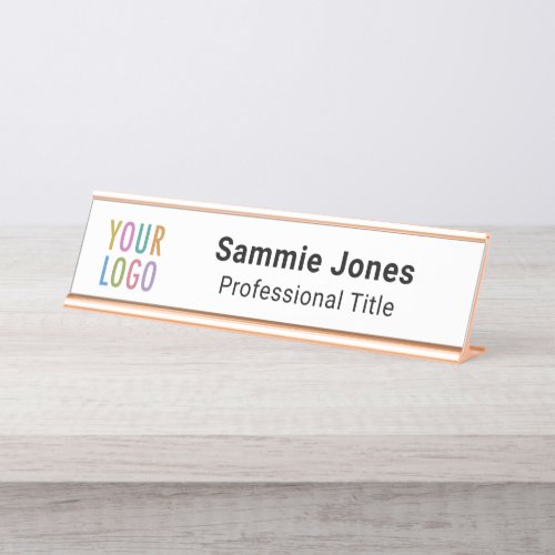 White Custom Desk Nameplate with Company Logo