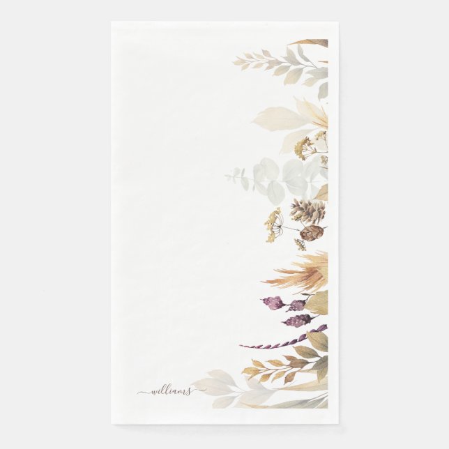  White Custom Family Name Fall Foliage  Paper Guest Towels (Front)