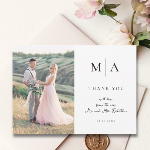 White Custom Initial Wedding Flat Thank You Card