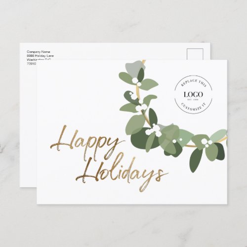 White Custom Modern Corporate Logo Happy Holidays  Holiday Postcard