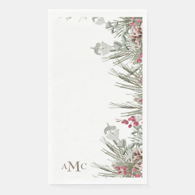 White Custom Monogram Christmas Holiday  Paper Guest Towels (Front)