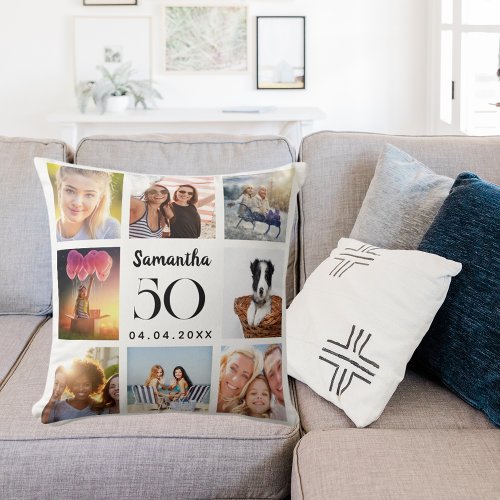 White custom photo collage birthday throw pillow