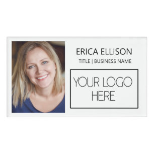 White Custom Photo Logo Business   Name Tag