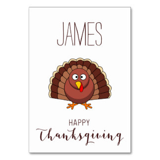 White Custom Thanksgiving Place Cards With Turkey