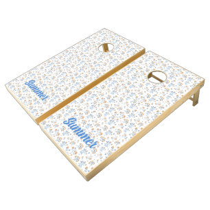 White Custom Trendy Vintage Wildflower Pattern   Cornhole Set