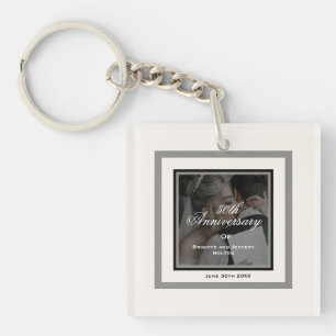 White customizable 50th wedding keychain