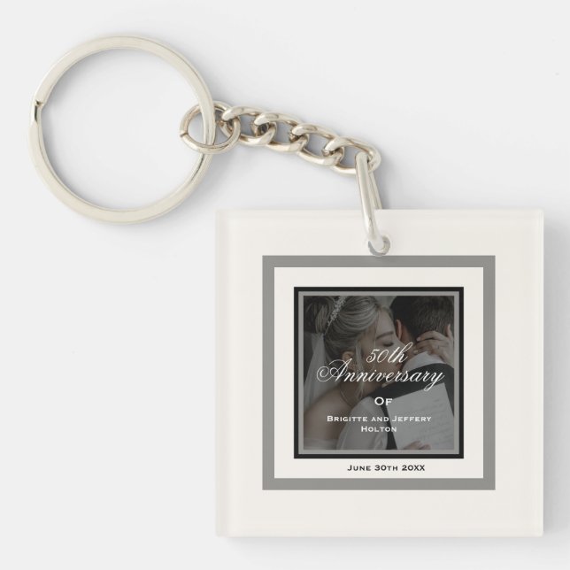White customizable 50th wedding keychain (Front)