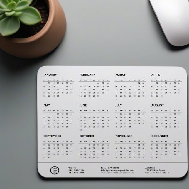 White Customizable Company Logo Swag 2024 Calendar Mouse Pad (Desk mouspad calendar)