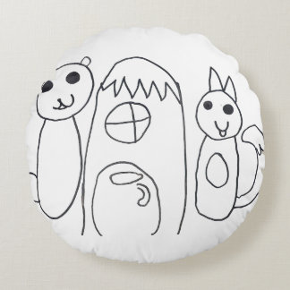 White Cute Animals Kids Birthday Round Pillow