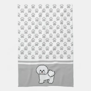 White Cute Bichon Frise Dog With Grey Paws Pattern Towel
