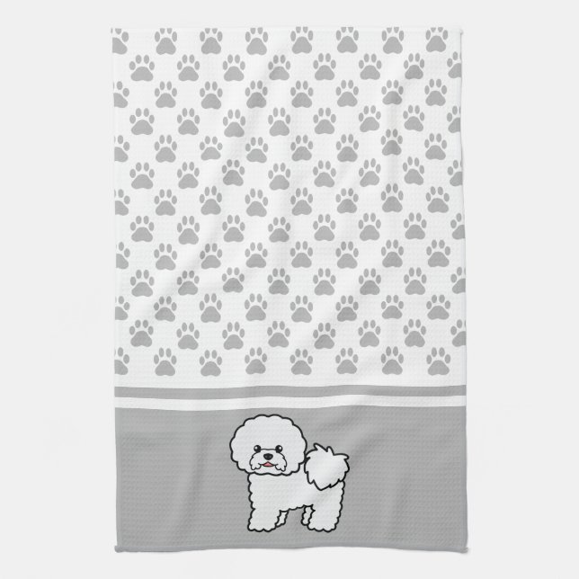 White Cute Bichon Frise Dog With Grey Paws Pattern Towel (Vertical)