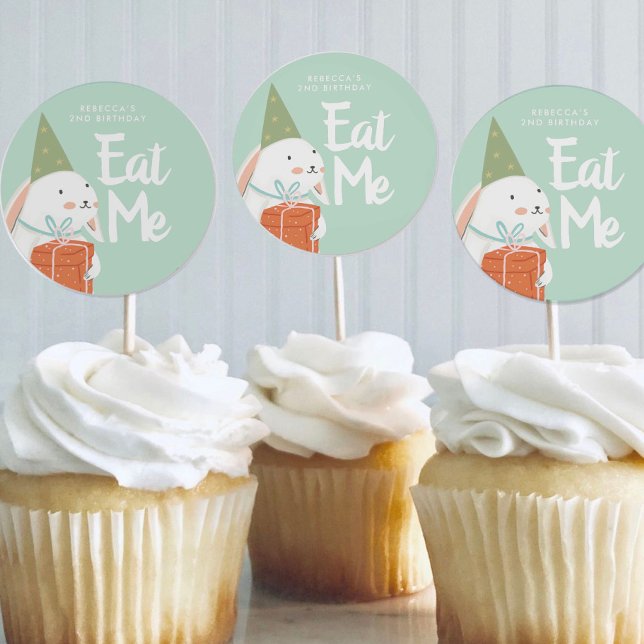 White Cute Bunny Birthday Favor Stickers (Creator Uploaded)