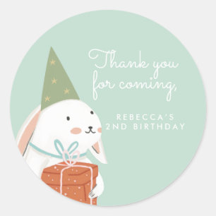 white. Cute Bunny Birthday Thank you Classic Round Sticker