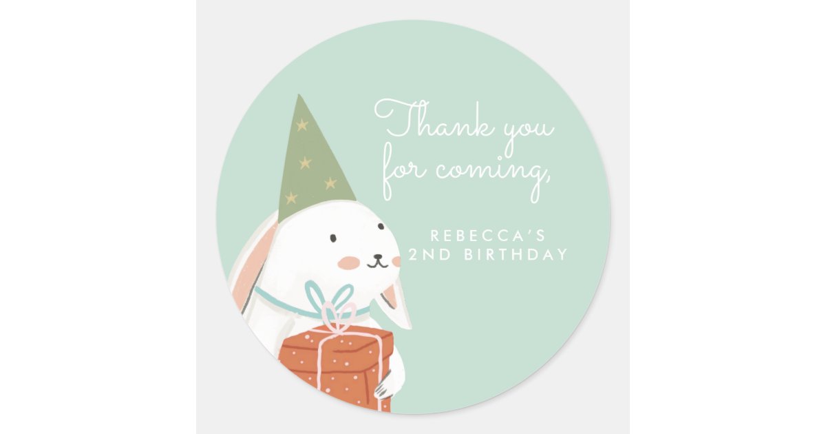 white. Cute Bunny Birthday Thank you Classic Round Sticker | Zazzle