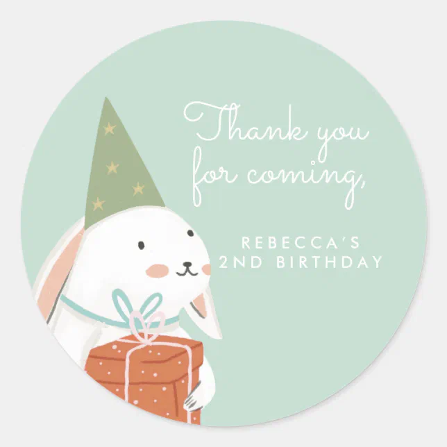 white. Cute Bunny Birthday Thank you Classic Round Sticker | Zazzle