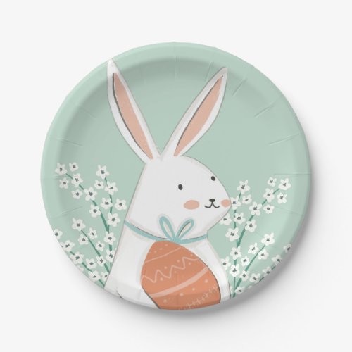 White Cute Bunny Easter Blossom Paper Plates