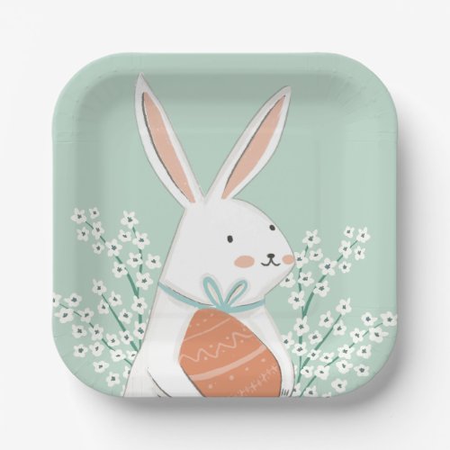 White Cute Bunny Easter Blossom Paper Plates