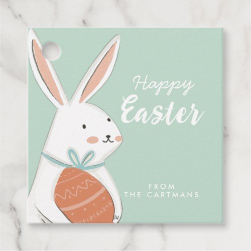 White Cute Bunny Happy Easter Family Favor Tags