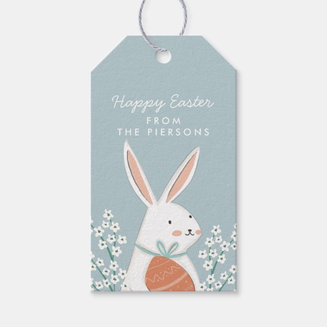 White Cute Bunny Happy Easter family Gift Tags (Front)