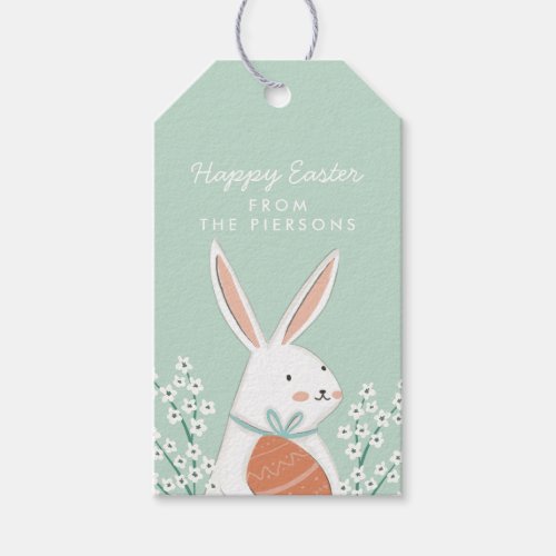 White Cute Bunny Happy Easter family Gift Tags