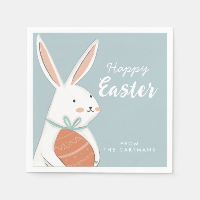 White Cute Bunny Happy Easter family Napkins (Front)