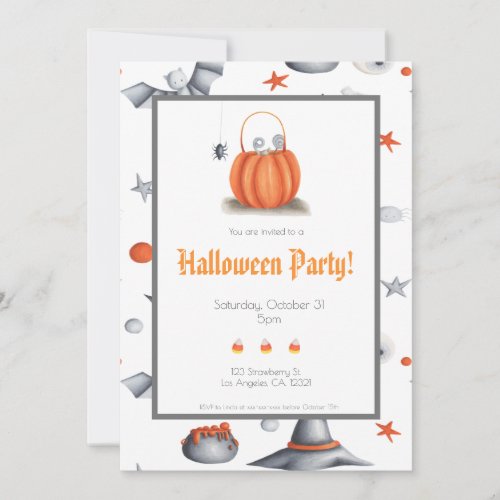 White Cute Candy pumpkin Halloween Party Invitation