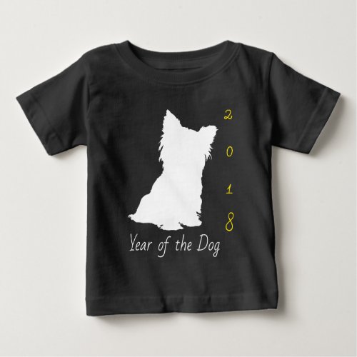 White Cute Dog Chinese New Year 2018 Black Baby T Baby T_Shirt