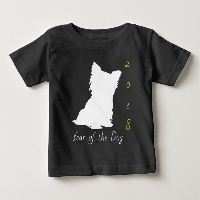 White Cute Dog Chinese New Year 2018 Black Baby T Baby T-Shirt (Front)