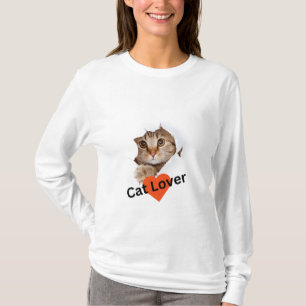 White Cute Full Sleeve Cat Lover Woman T shirt