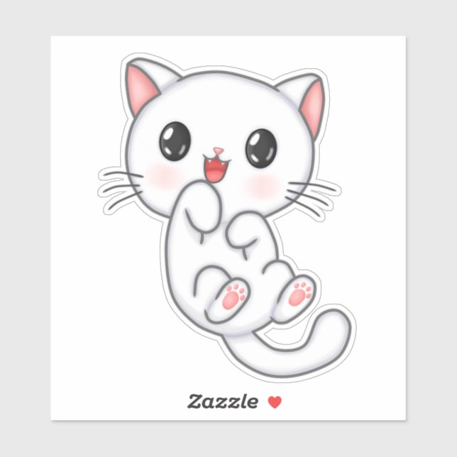 White Cute Kitty Sticker (Sheet)