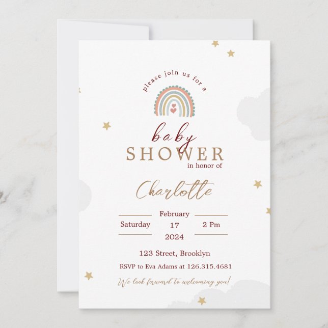 White Cute Rainbow Baby Shower Invitation (Front)