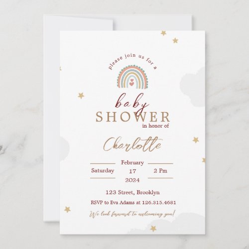 White Cute Rainbow Baby Shower Invitation