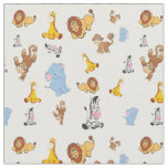white Cute safari animal pattern - Giraffe, elepha Fabric
