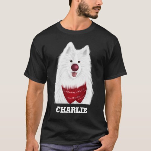 White Cute Samoyed husky Dog Christmas personal T_Shirt