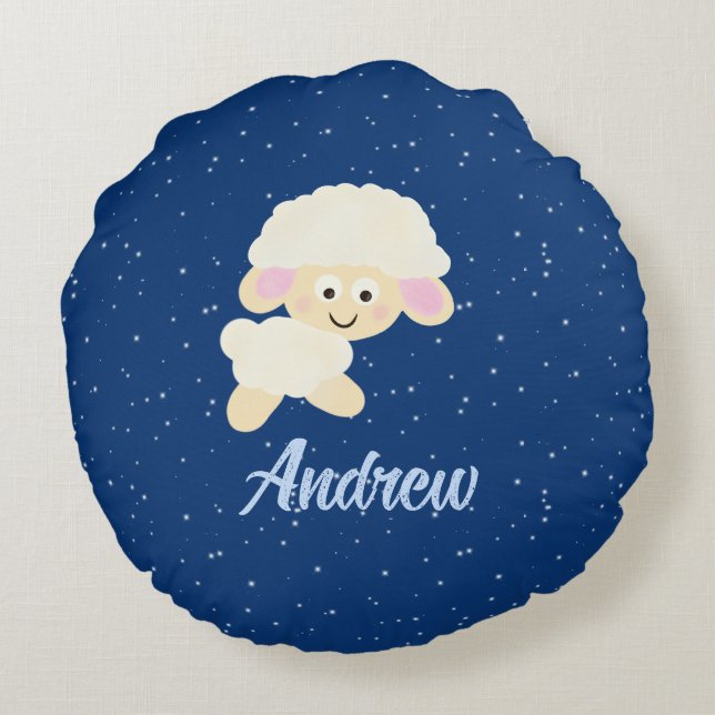 White cute sheep round pillow (Back)