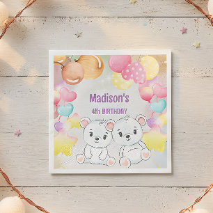 white cute teddy bears birthday napkins